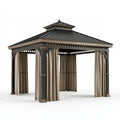 Gazebo da giardino 400 x 300 x 330 cm in metallo grigio antracite con tende beige - copertura a padiglione