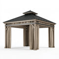 Gazebo da giardino 300 x 300 x 300 cm in metallo beige e nero con tende - copertura a padiglione