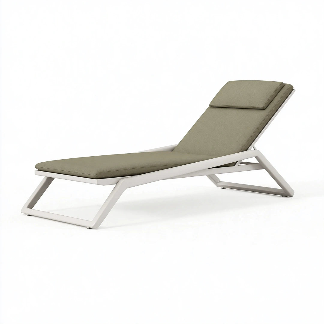 Lettino prendisole 200 x 70 x 35 cm in alluminio bianco e tessuto verde con schienale regolabile