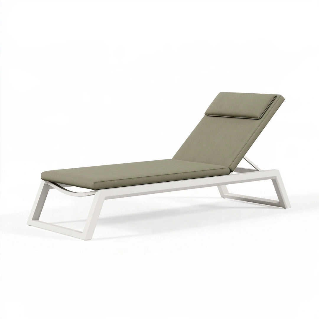 Lettino prendisole 195 x 65 x 85 cm in metallo bianco con cuscino tortora - schienale regolabile da esterno