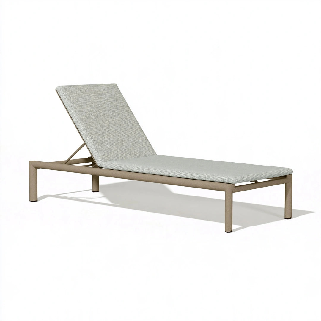 Lettino prendisole 200 x 70 cm in metallo beige e tessuto grigio chiaro con schienale reclinabile