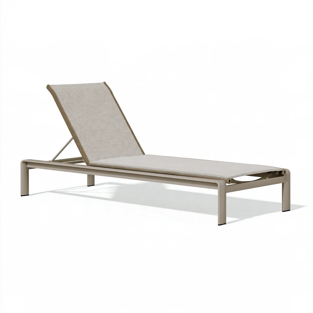 Lettino prendisole 200 x 70 x 35 cm in alluminio beige per esterno con schienale regolabile