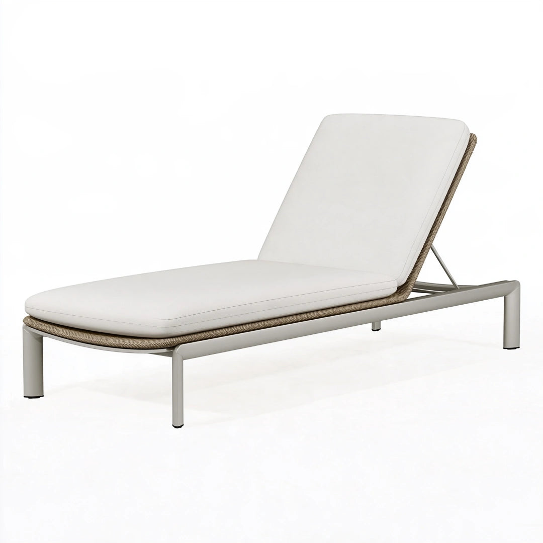 Lettino prendisole 200 x 70 cm in alluminio bianco con rivestimento intrecciato e schienale regolabile