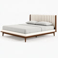 Letto matrimoniale 160 x 200 cm in legno e tessuto bianco - testiera imbottita stile moderno