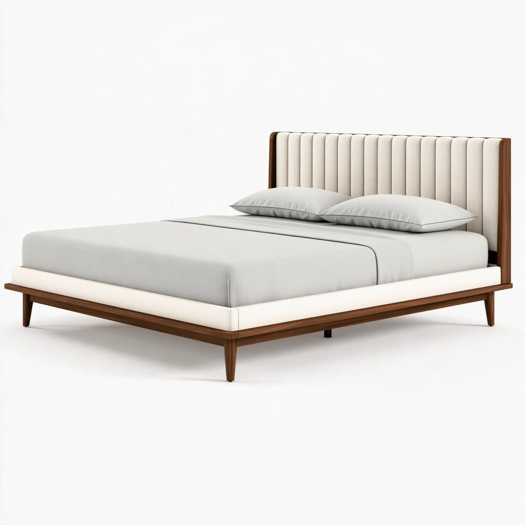 Letto matrimoniale 160 x 200 cm in legno e tessuto bianco - testiera imbottita stile moderno