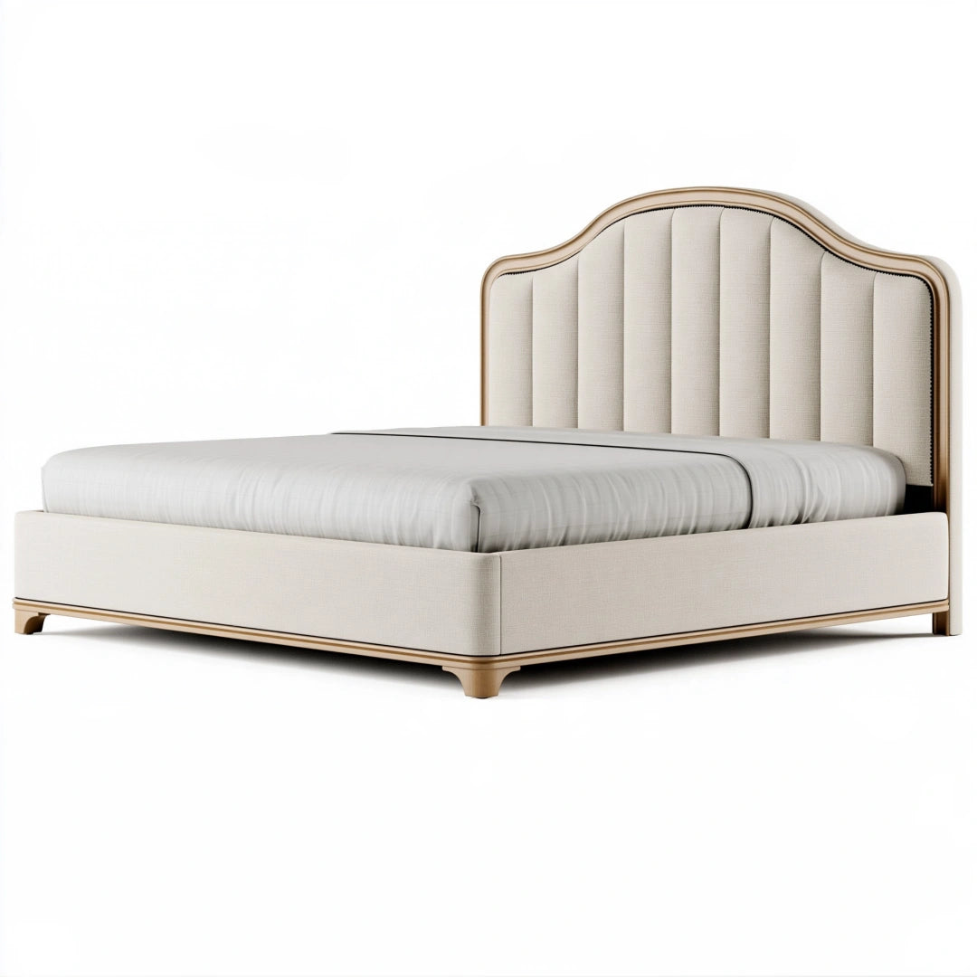 Letto matrimoniale 160 x 200 cm imbottito beige con testiera alta stile classico