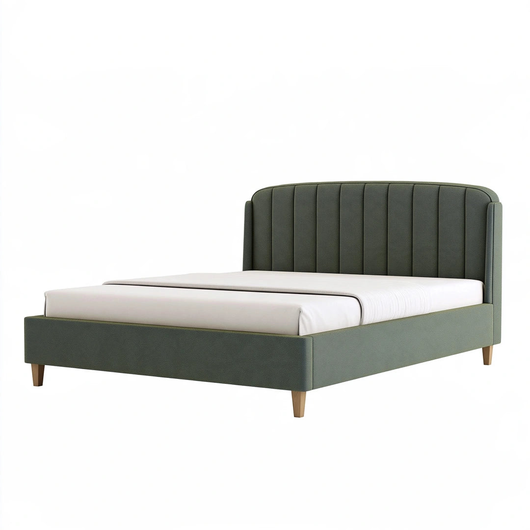 Letto matrimoniale 160 x 200 cm in tessuto verde con testiera imbottita stile moderno