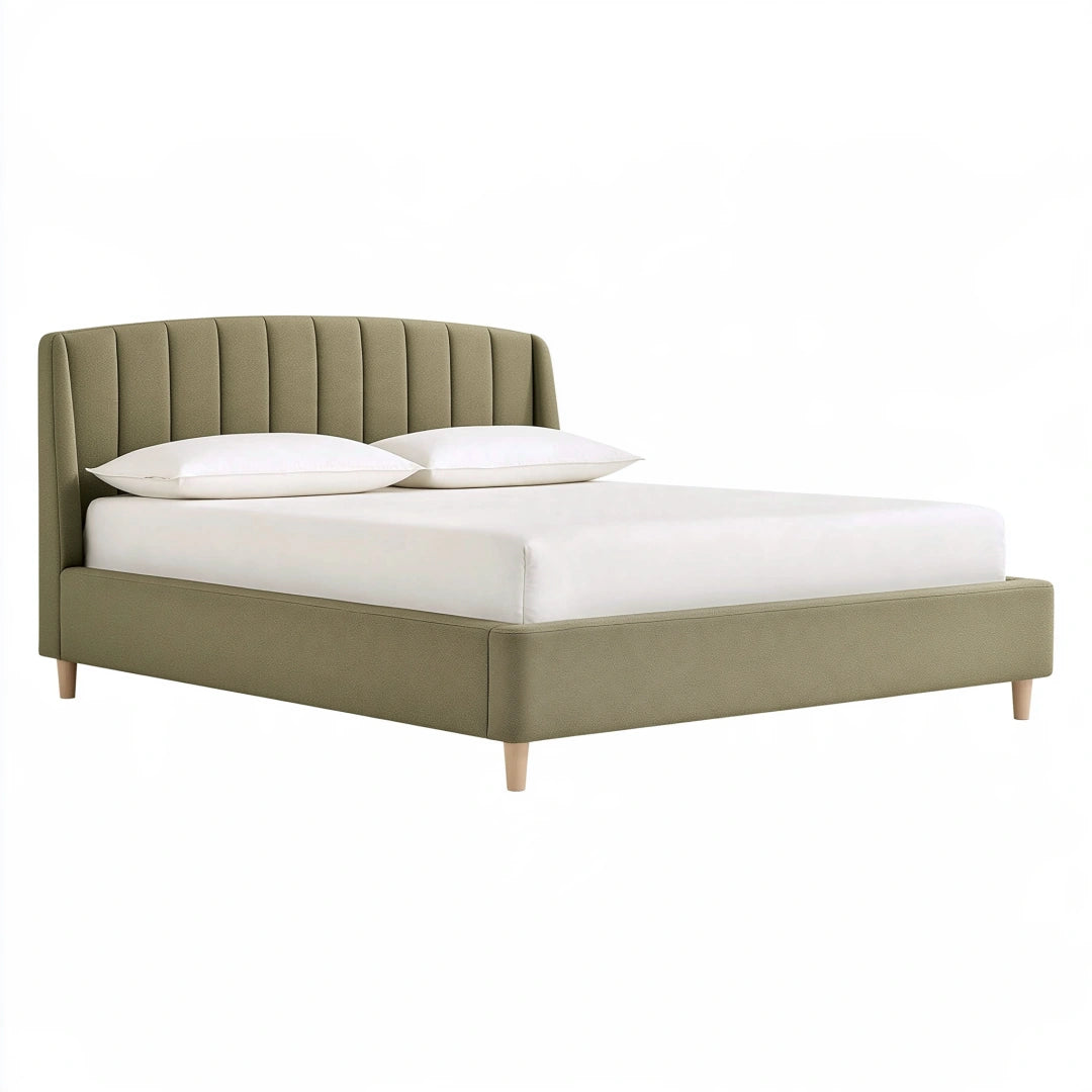Letto matrimoniale 160 x 200 cm in tessuto verde oliva con testiera imbottita