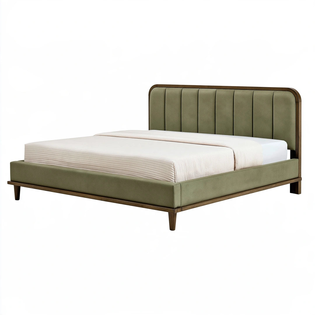 Letto matrimoniale 160 x 200 cm imbottito verde con struttura in legno - stile moderno