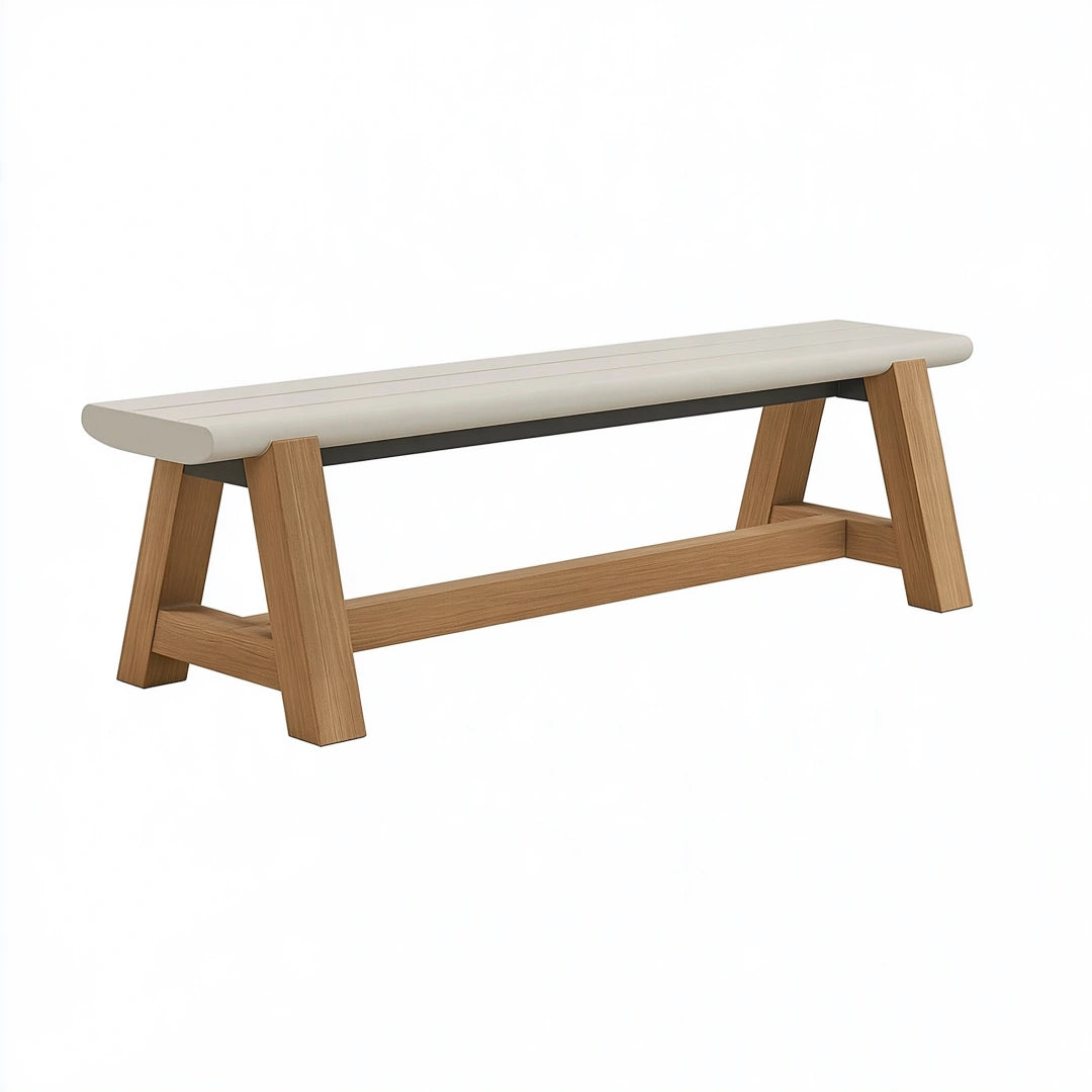 Panca 160x35x45 cm in legno e imbottitura bianca - stile moderno per ingresso e sala da pranzo