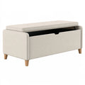 Panca contenitore 120 x 45 x 50 cm in tessuto beige con piedi in legno - stile moderno
