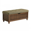 Panca contenitore 110 cm in legno marrone con seduta imbottita verde oliva stile classico