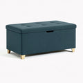 Panca contenitore 100 x 40 x 45 cm in tessuto blu petrolio con seduta imbottita stile moderno
