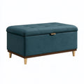 Panca contenitore 100 x 40 x 45 cm in tessuto blu petrolio - seduta imbottita moderna