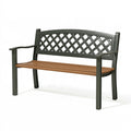 Panca da giardino 122 x 60 x 88 cm in metallo e legno verde/marrone con schienale a reticolo