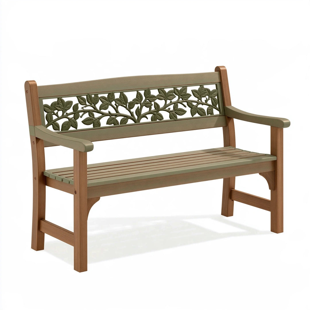 Panchina da giardino 120 x 60 x 90 cm in legno marrone e verde con schienale decorativo