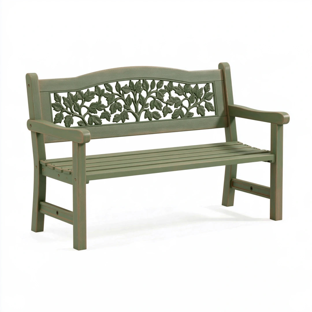 Panca da giardino 120 cm x 60 cm x 90 cm in legno verde con schienale decorativo