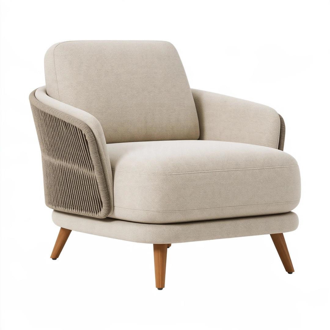 Poltrona 82 x 78 x 83 cm in tessuto beige con braccioli stile moderno