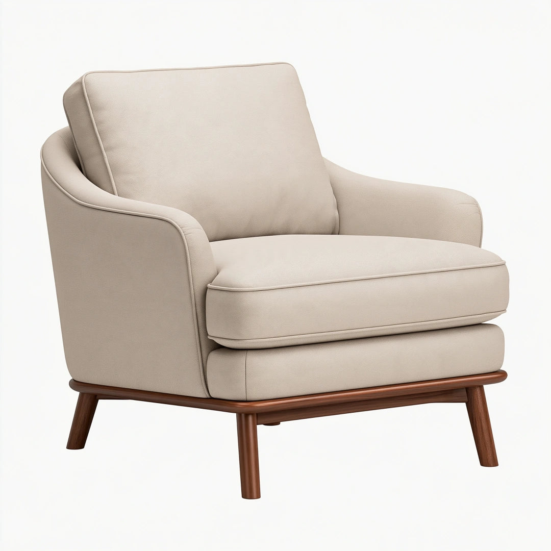 Poltrona 78 x 82 x 88 cm in tessuto beige con base in legno per soggiorno stile moderno