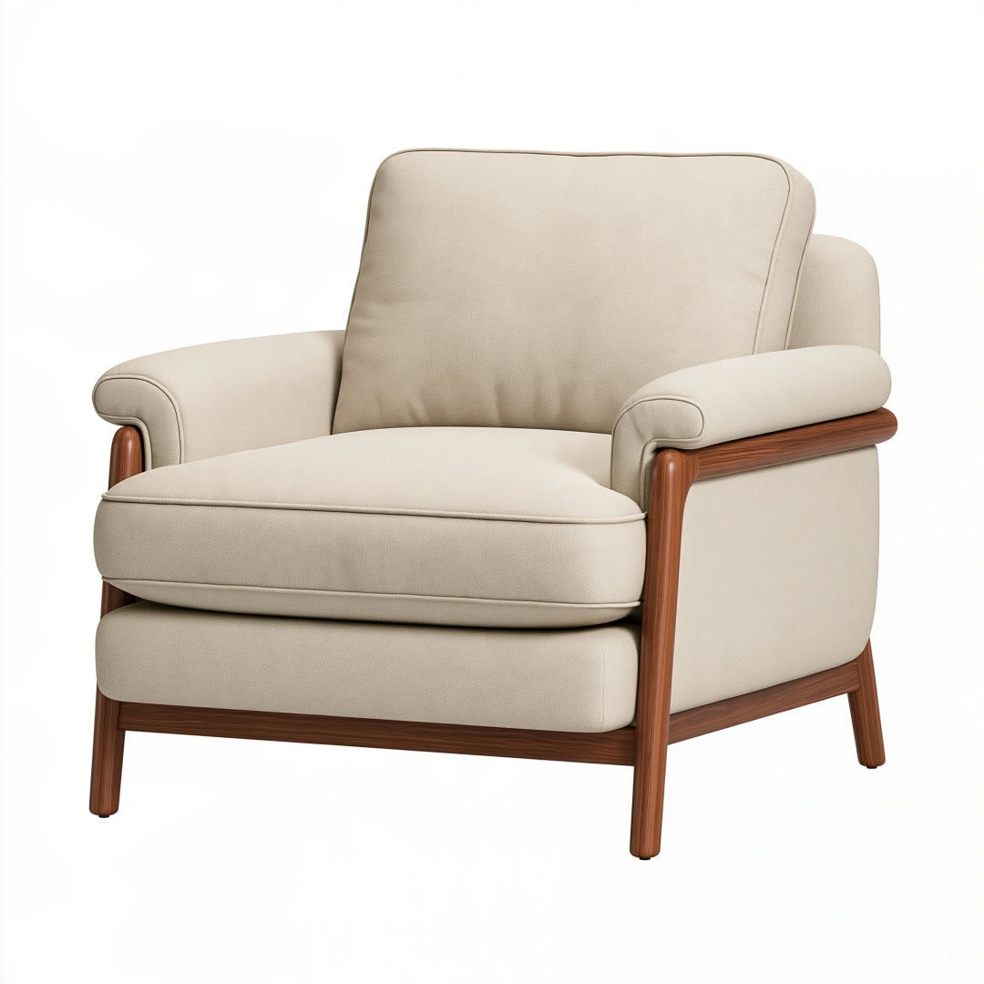 Poltrona 85 x 88 x 90 cm in tessuto beige e legno marrone - stile moderno