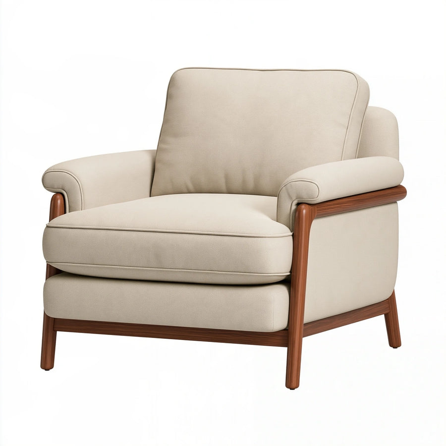 Poltrona 85 x 88 x 90 cm in tessuto beige e legno marrone - stile moderno