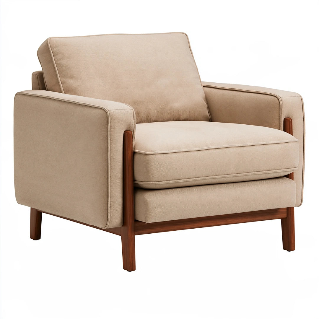 Poltrona 85 x 85 x 85 cm in tessuto beige con struttura in legno - stile moderno
