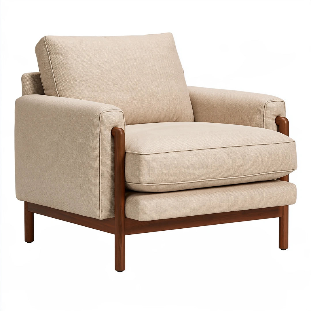 Poltrona 86 x 88 x 88 cm in tessuto beige con struttura in legno - stile moderno