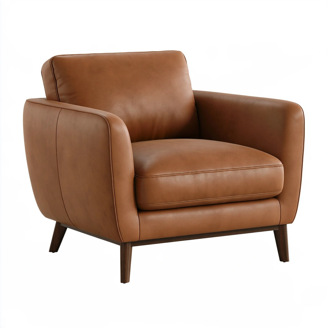 Poltrona 90 x 85 x 88 cm marrone con rivestimento effetto pelle e gambe in legno stile moderno
